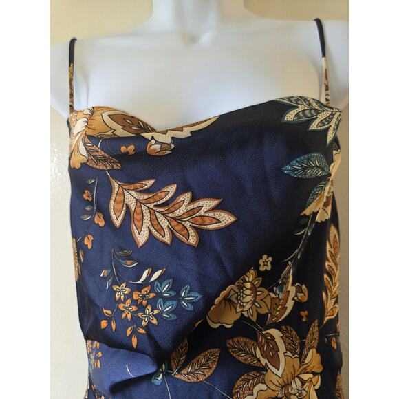 Petal + Pup Alejandra Cowl Neck Midi Dress Size 4 Adjustable Strap Blue Floral - Picture 5 of 10